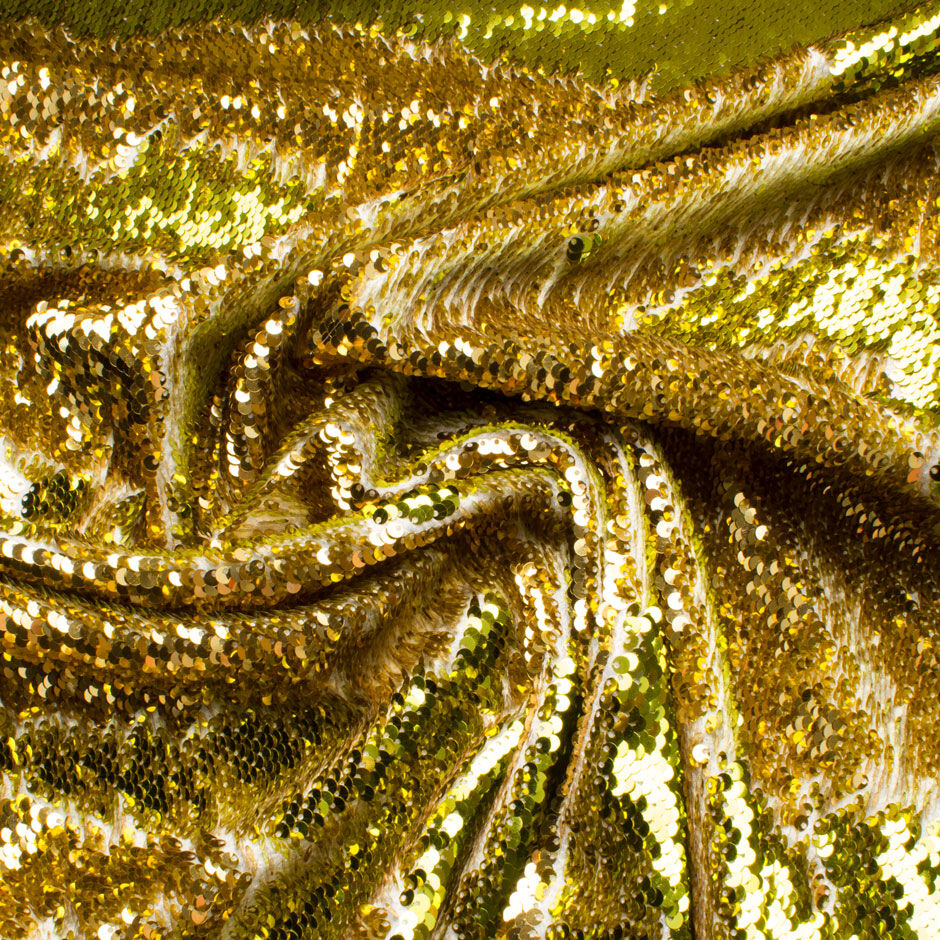 Gold & Lime Double Sided Sequinned Jersey