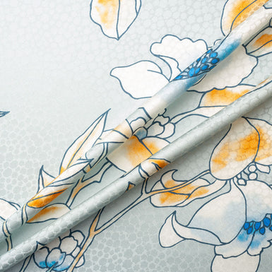 Ivory Floral Pale Blue Silk Jacquard (A 2.60m Piece)