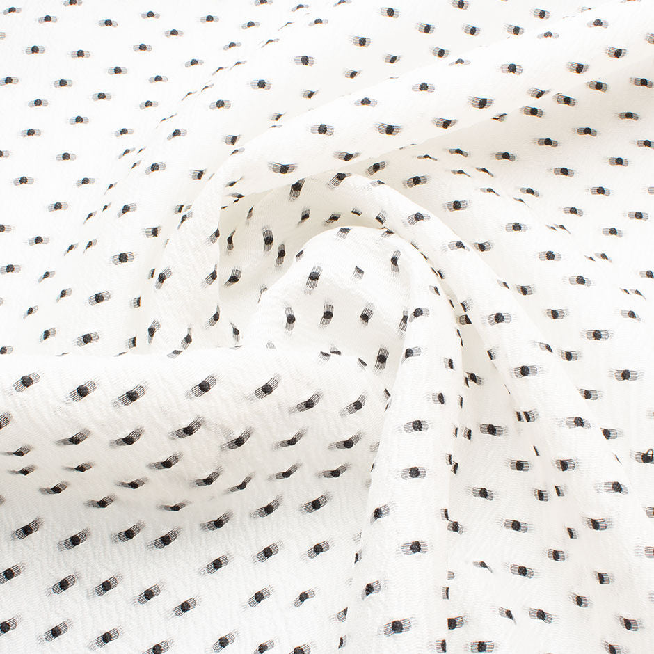 Black Spotted Ivory Poly Organza Jacquard