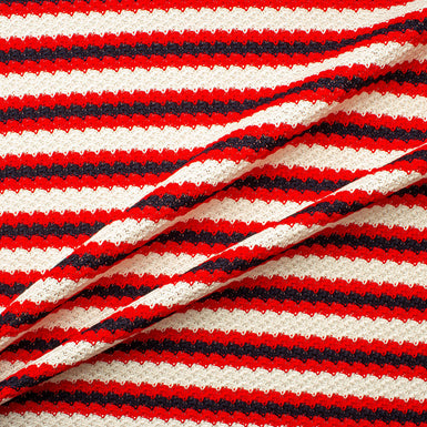 Ivory, Red & Blue Striped Cotton Knit Jersey