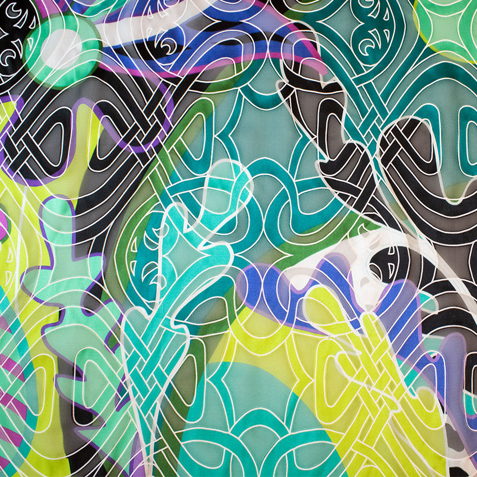 Blue & Multi-Coloured Silk Blend Devoré