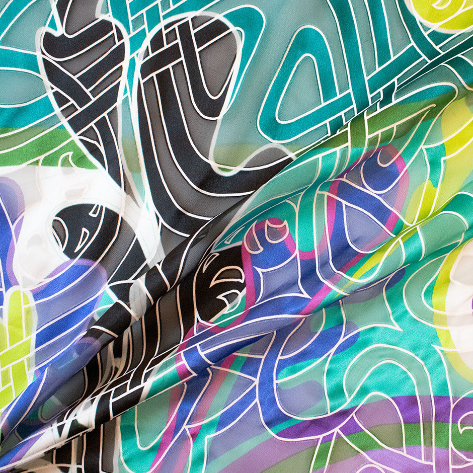 Blue & Multi-Coloured Silk Blend Devoré