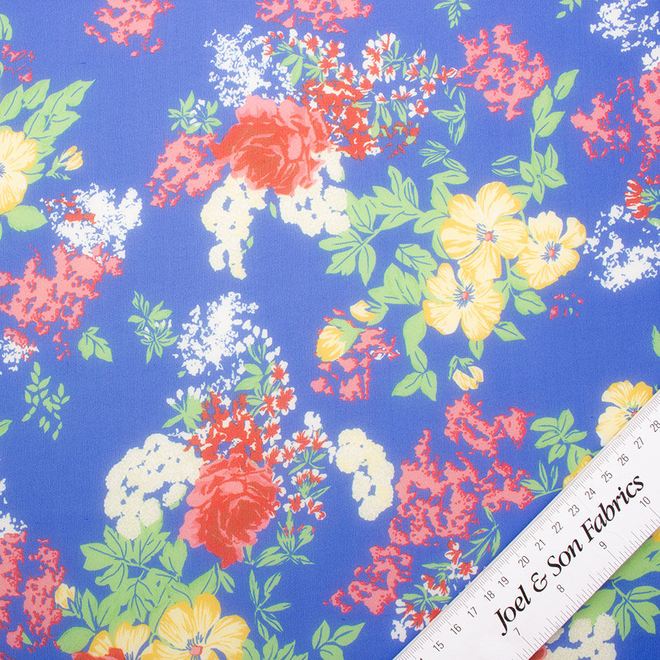 Bright Floral Printed Blue Silk Georgette (A 3.15m Piece)