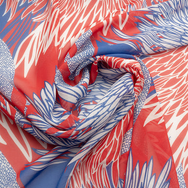 Red & Blue Abstract Leaf Printed Silk Georgette (A 3.20m Piece)