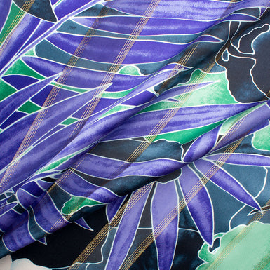 Blue & Green Abstract Printed Silk Satin