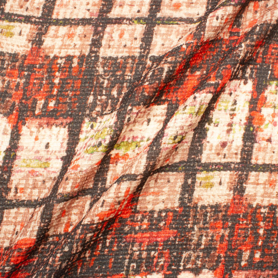 Black & Pink Check Printed Bouclé