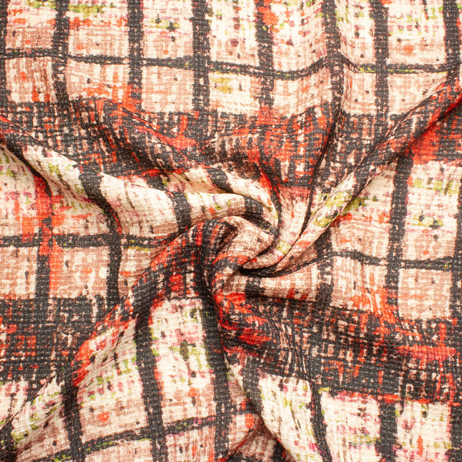 Black & Pink Check Printed Bouclé