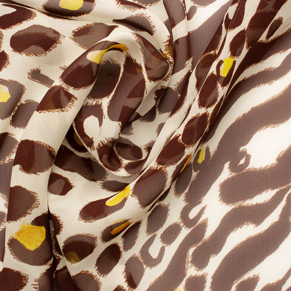 Brown & Cream Animal Printed Silk Georgette