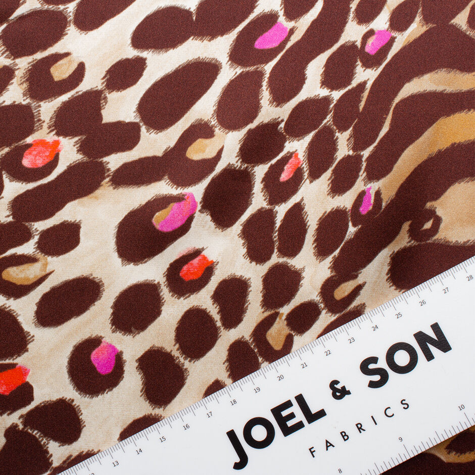 Brown & Beige Animal Printed Silk Satin
