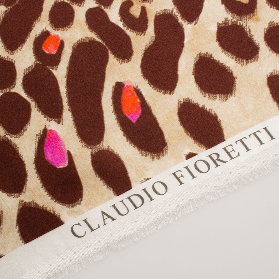 Brown & Beige Animal Printed Silk Satin