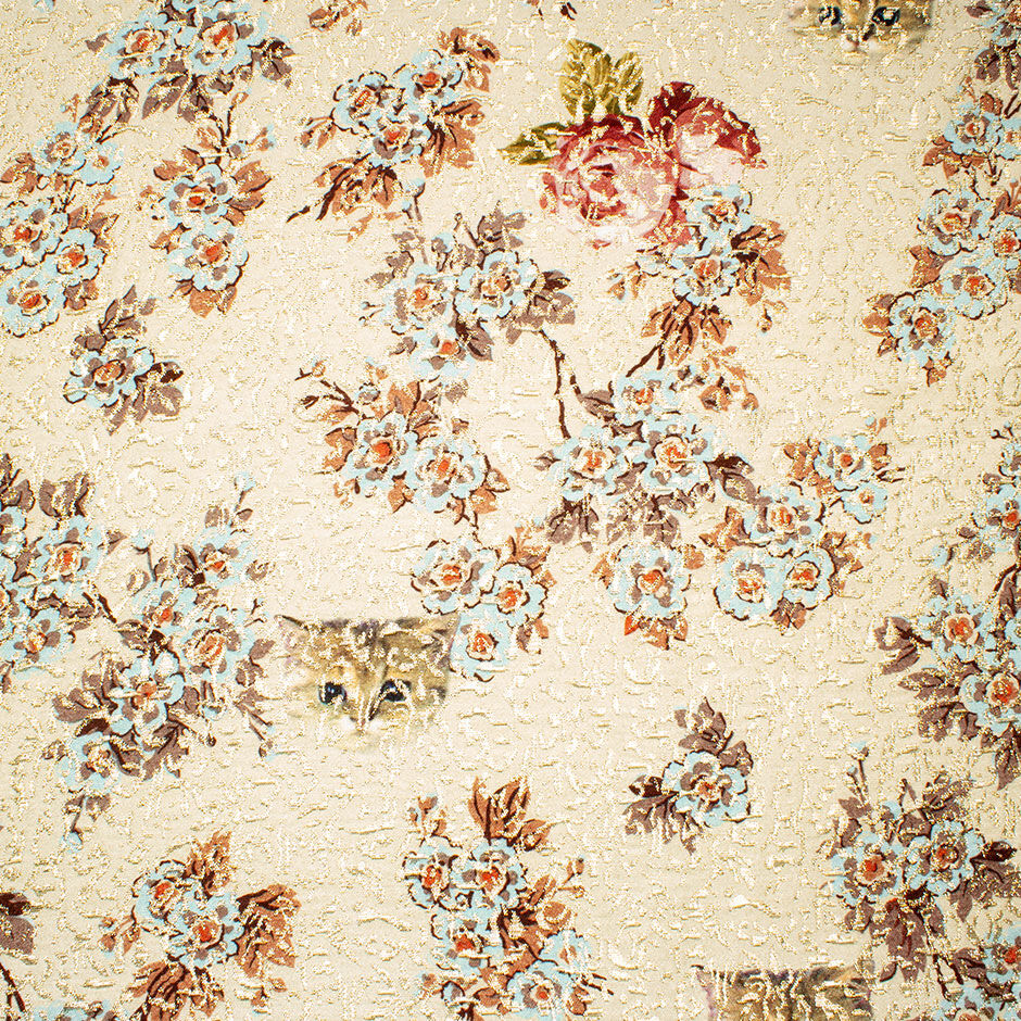 Antique Rose Pink Floral on Champagne & Gold Metallic Cloqué