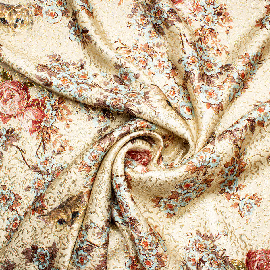 Antique Rose Pink Floral on Champagne & Gold Metallic Cloqué