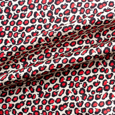 Red & Black Abstract Floral Printed Silk Jacquard