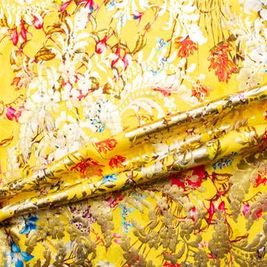 Multi Floral Printed Bright Yellow & Gold Silk Jacquard