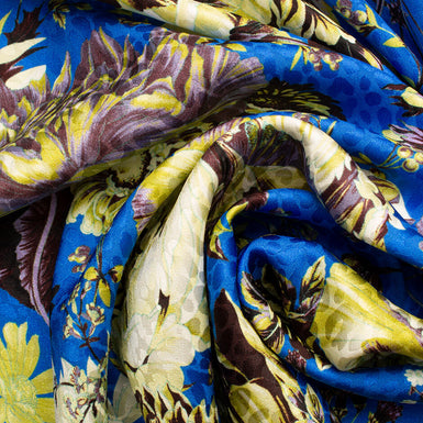 Lime Floral Printed Royal Blue Silk Jacquard (A 1.80m Piece)