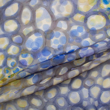 Grey, Yellow, Blue Bubble Printed Silk Georgette (A 2.40m Piece)