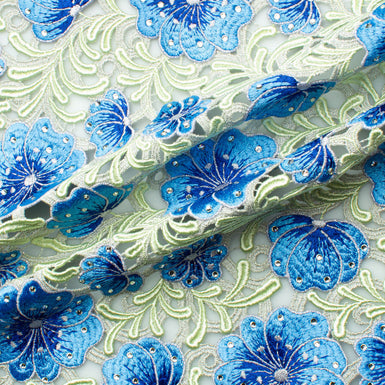 Blue & Mint Green Floral Embroidered Guipure Lace