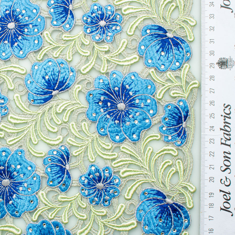 Blue & Mint Green Floral Embroidered Guipure Lace