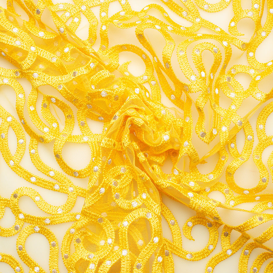 Canary Yellow Embroidered Tulle