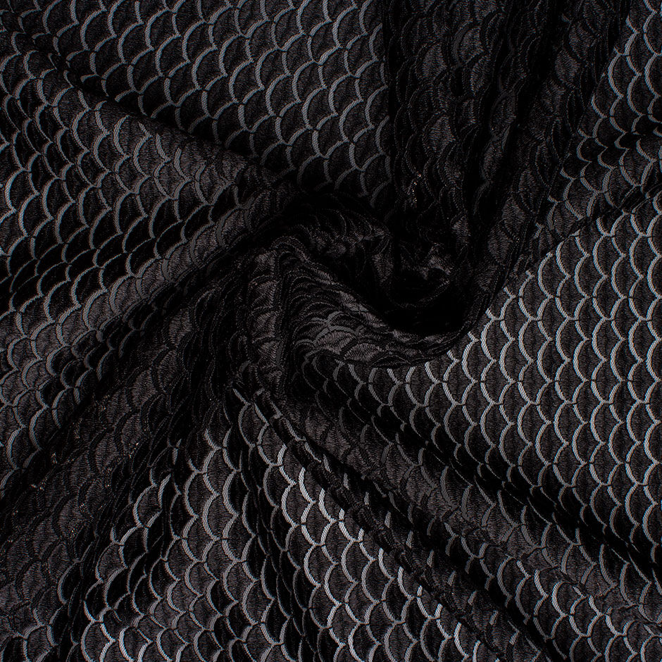 Black 'Fish Scale' Embroidered Tulle