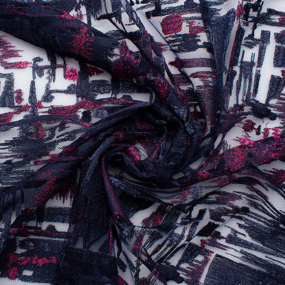 Abstract Embroidered Blue Tulle