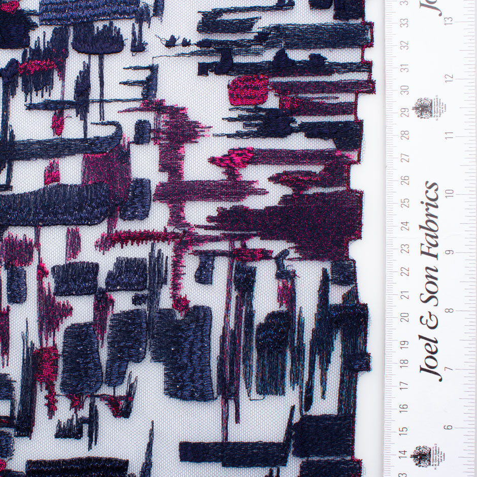 Abstract Embroidered Blue Tulle