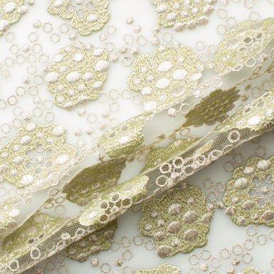Pale Green & Silver Floral Embroidered Tulle