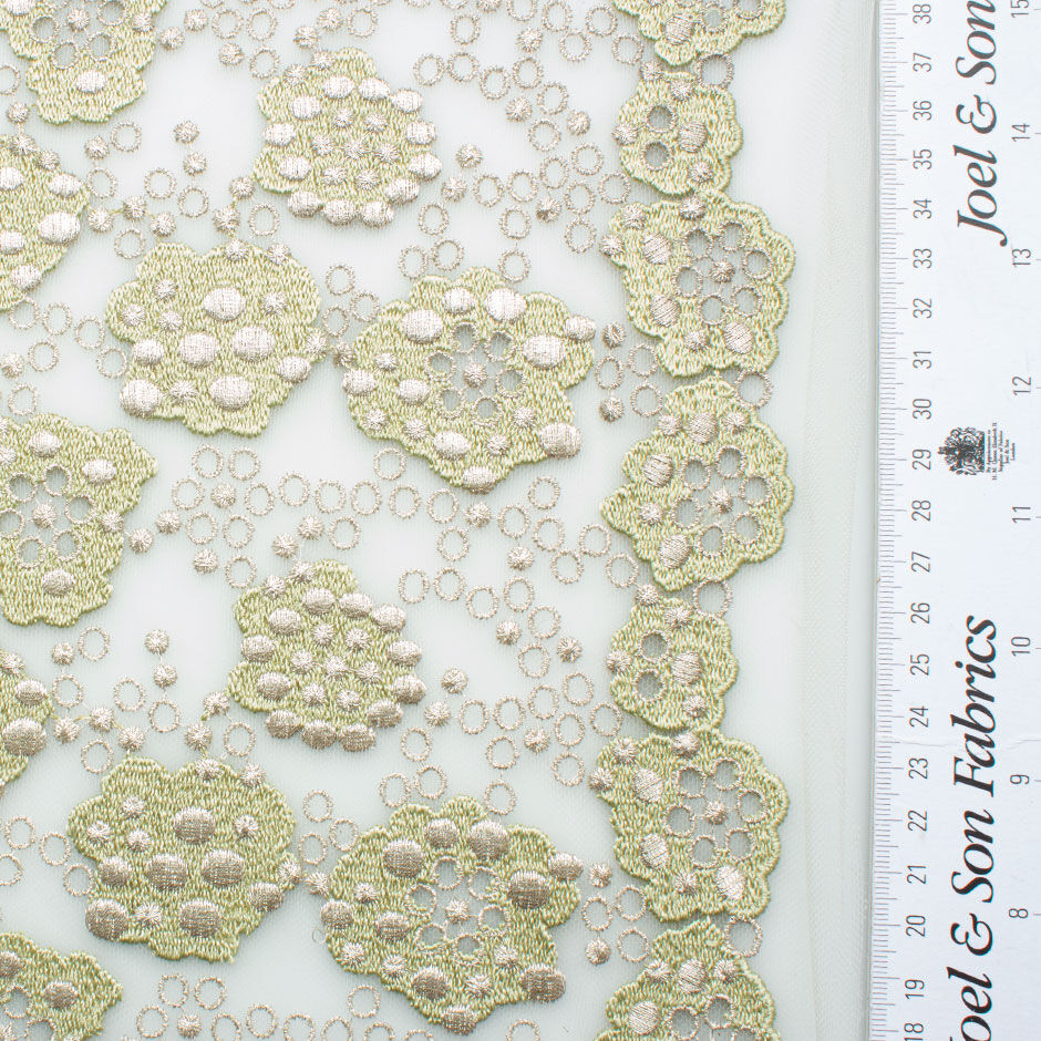 Pale Green & Silver Floral Embroidered Tulle