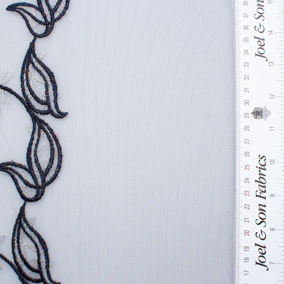 Dark Blue Floral Embroidered Tulle