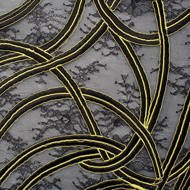 Yellow Embroidered Black Chantilly Lace