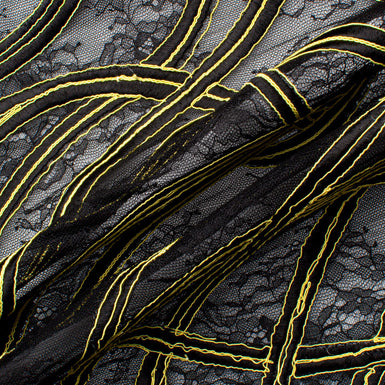 Yellow Embroidered Black Chantilly Lace