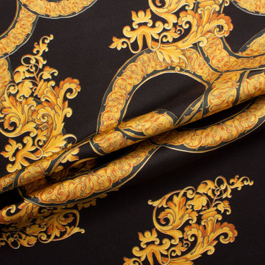 Gold Rings Printed Black Silk Twill (A 1.50m Piece)