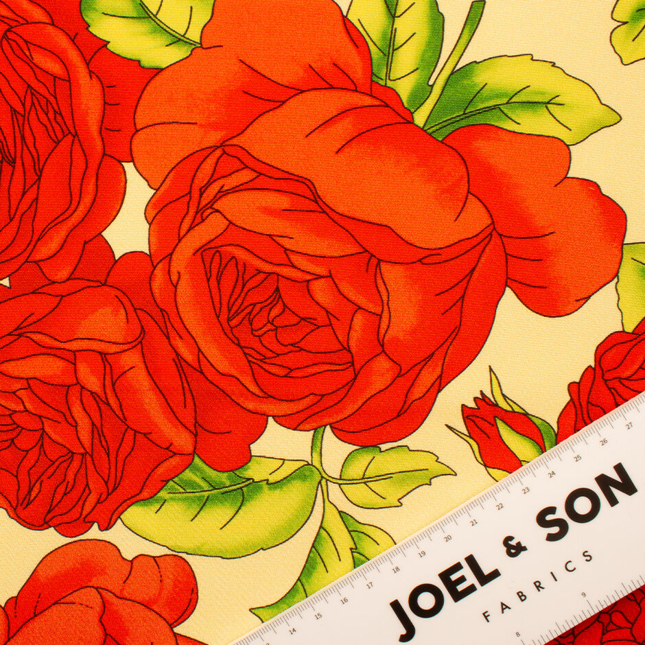 Bold Red Floral Printed Silk Crêpe