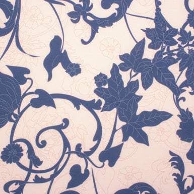 Blue Floral Printed Pink Silk Moss Crêpe (A 2.75m Piece)