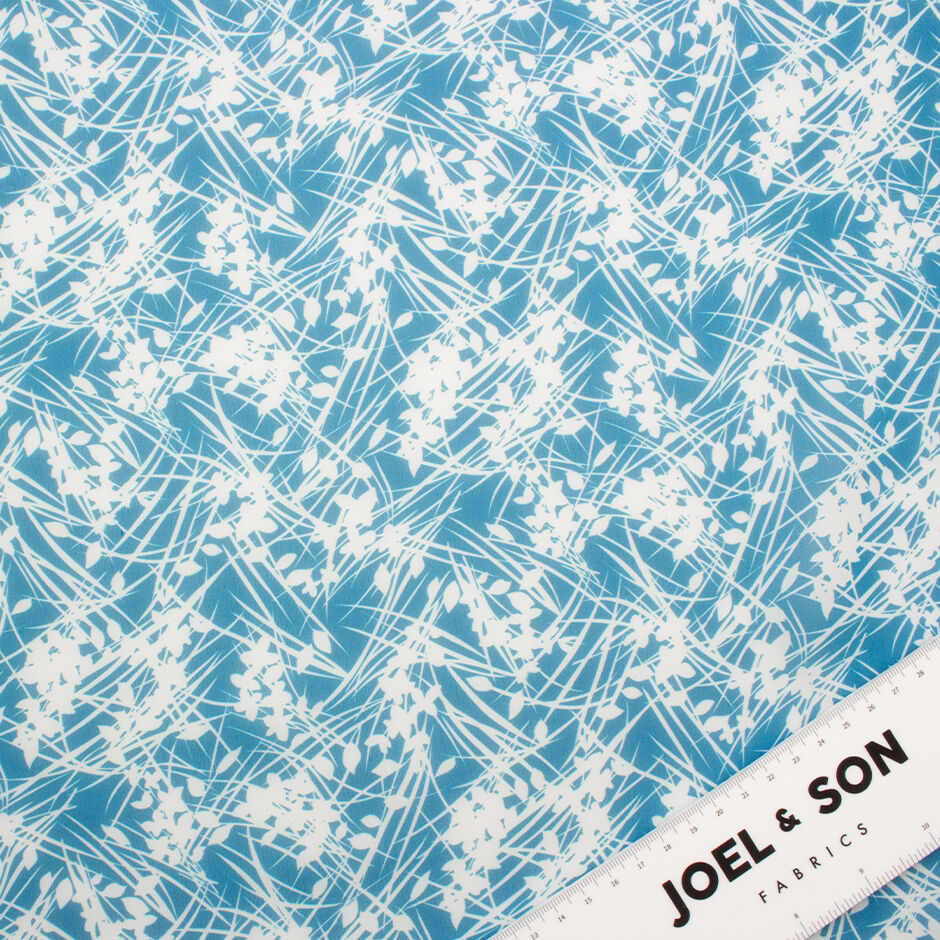 White Floral Printed Teal Silk Georgette (A 2m Piece)