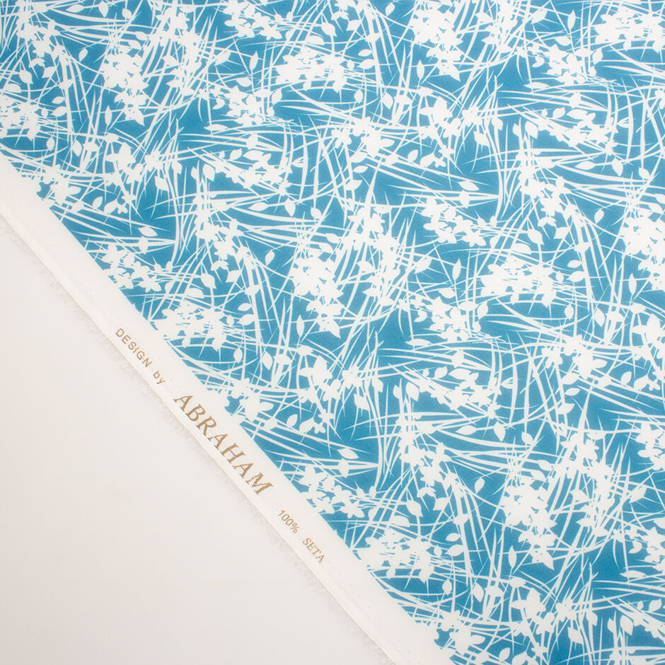 White Floral Printed Teal Silk Georgette (A 2m Piece)