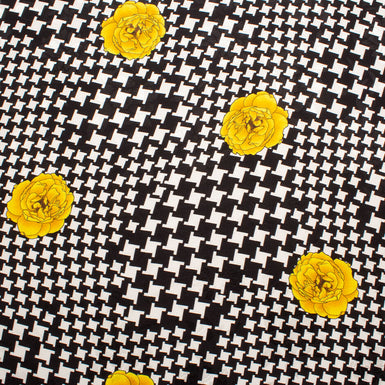 Yellow Floral Houndstooth Printed Silk Jacquard