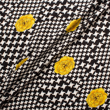 Yellow Floral Houndstooth Printed Silk Jacquard