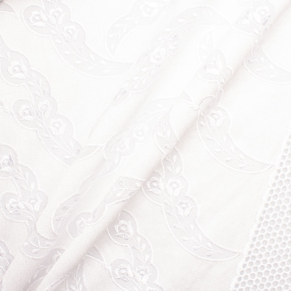Heavy Embroidered White Swiss Cotton Voile