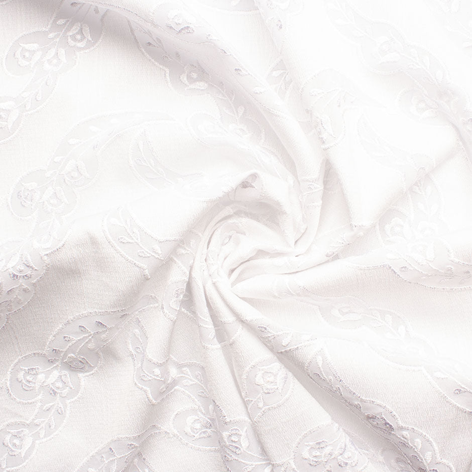 Heavy Embroidered White Swiss Cotton Voile
