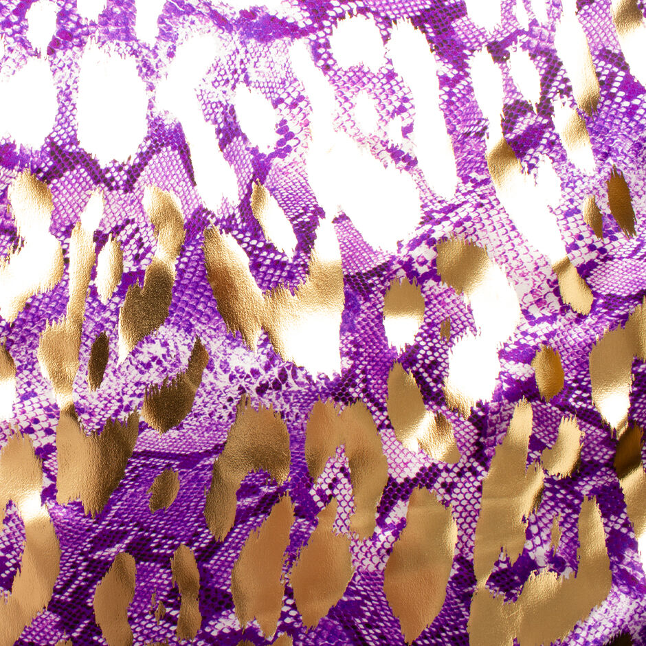 Purple Snake Printed Laminated Silk