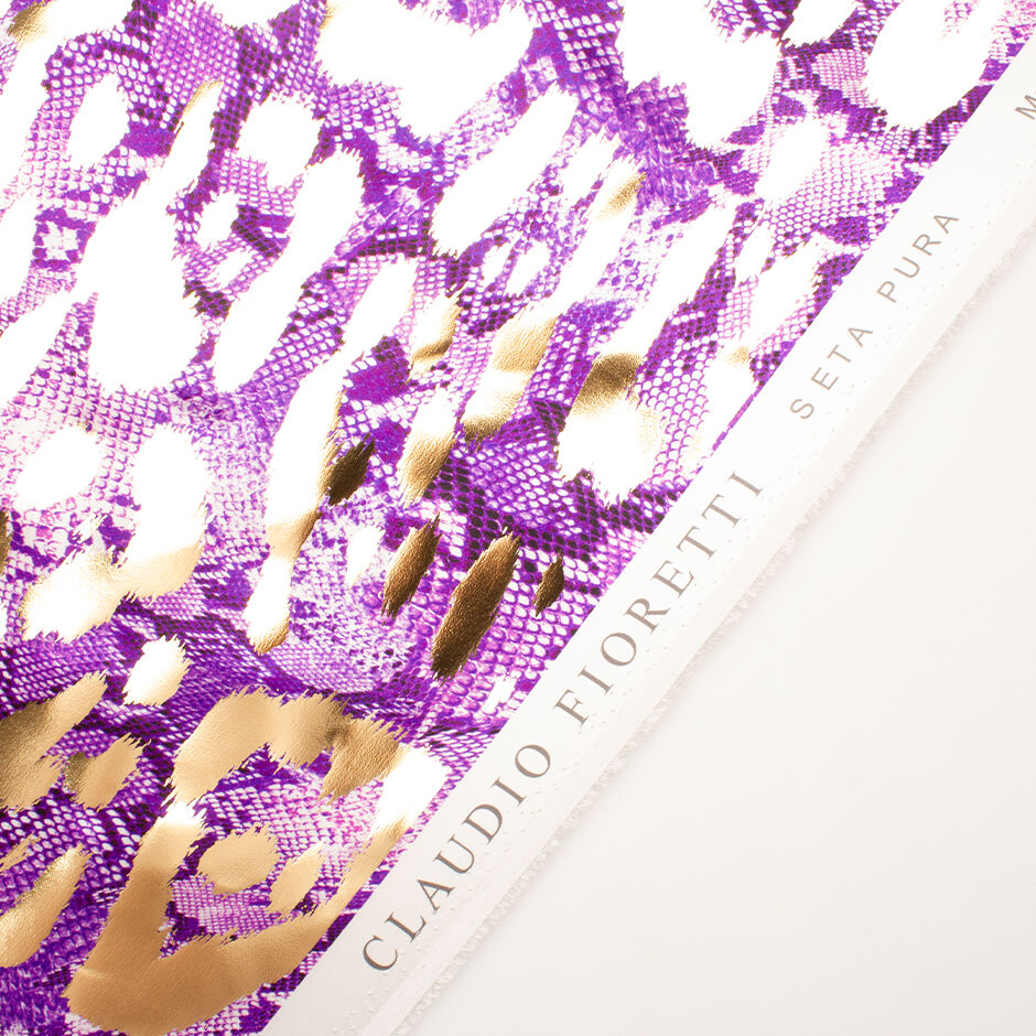 Purple Snake Printed Laminated Silk