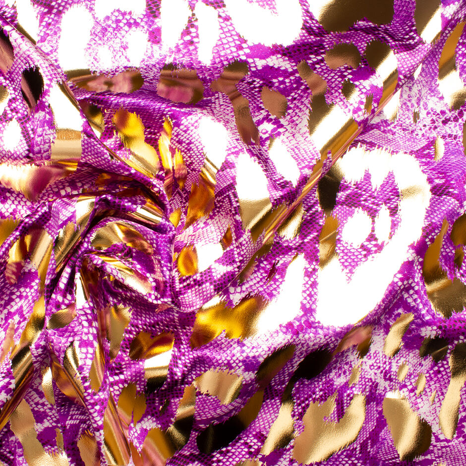 Violet Animal Printed Laminated Silk