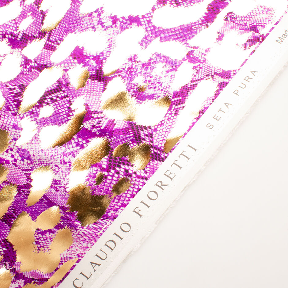 Violet Animal Printed Laminated Silk