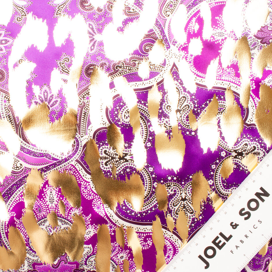 Violet Paisley Printed Laminated Silk