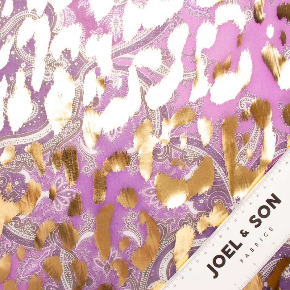 Shaded Violet Paisley Printed Laminated Silk