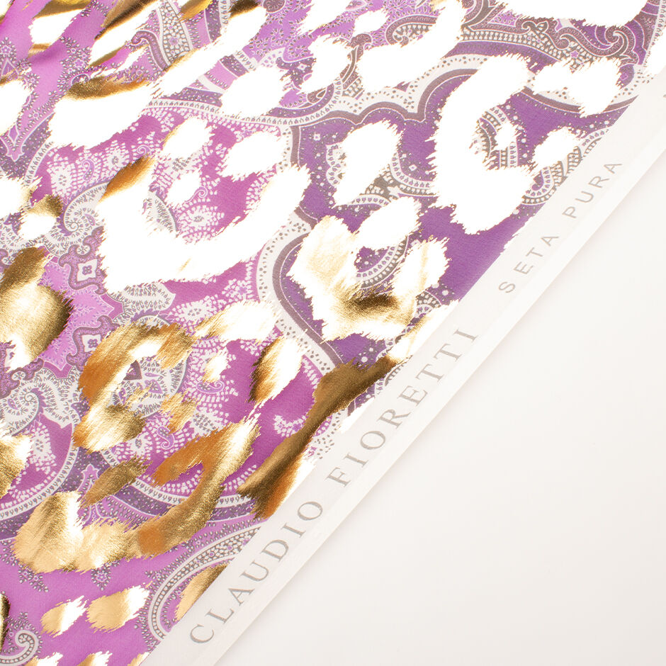 Shaded Violet Paisley Printed Laminated Silk
