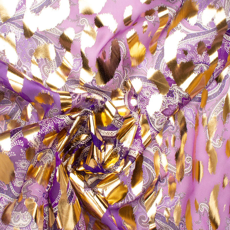 Purple Shaded Paisley Laminated Silk