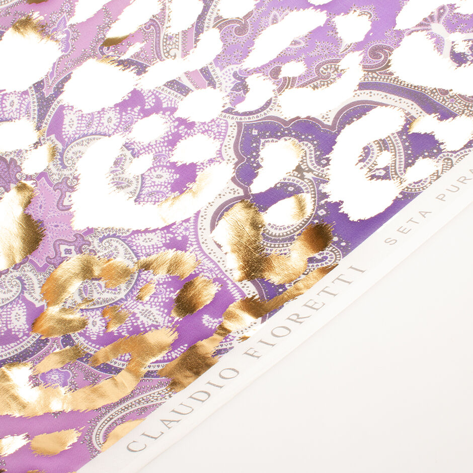 Purple Shaded Paisley Laminated Silk