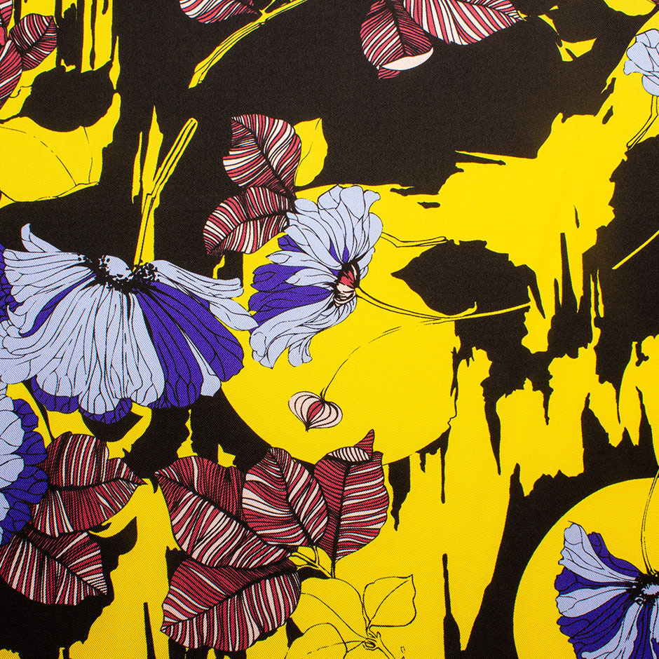 Blue & Pink Floral Printed Silk Twill (A 3.15m Piece)